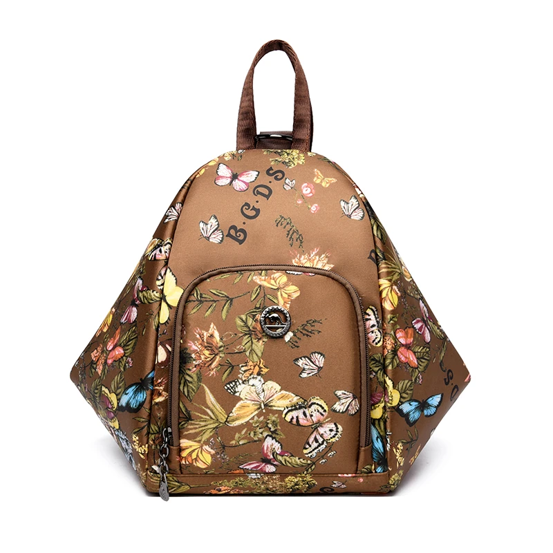 B090 in Brown floral, backpack, front view