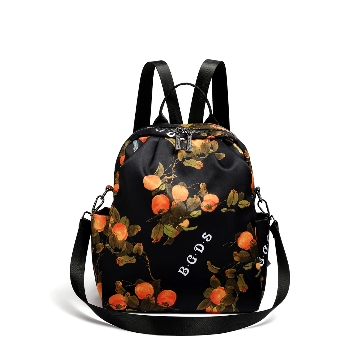 B096 in Black floral, backpack, front view