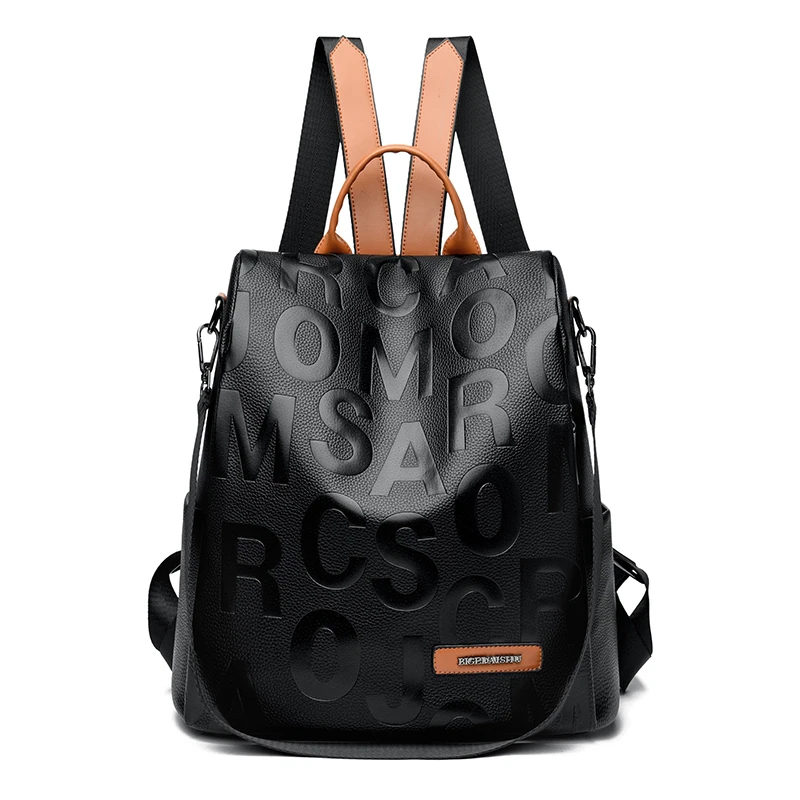 B063 in Black embossed, backpack, front view