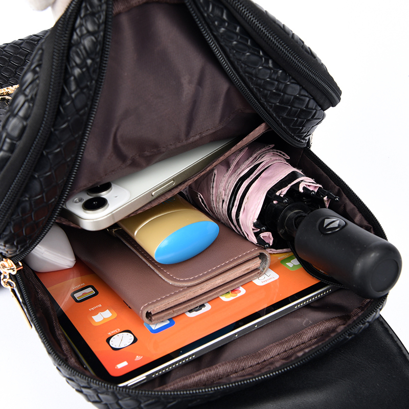 Open backpack showing organized compartments and capacity